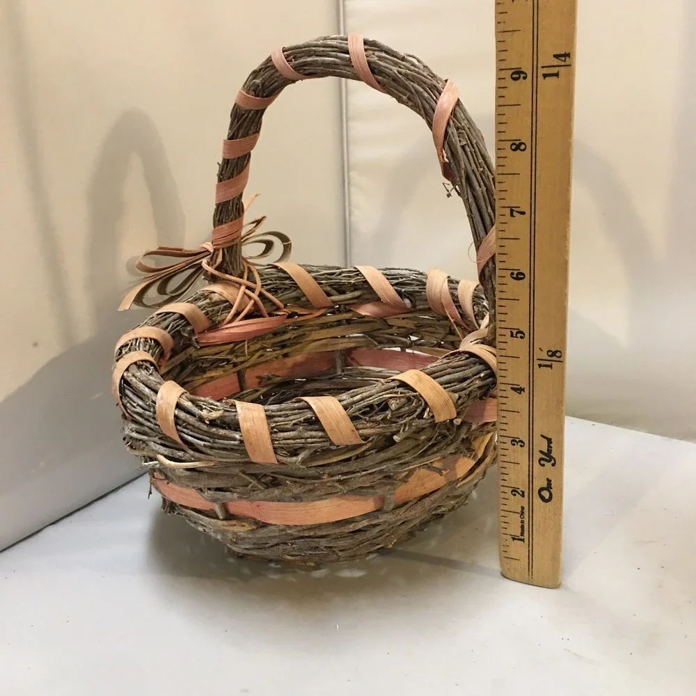 Grapevine Basket Home Decor Small Brown Rustic Woven Bow Accent Cottagecore